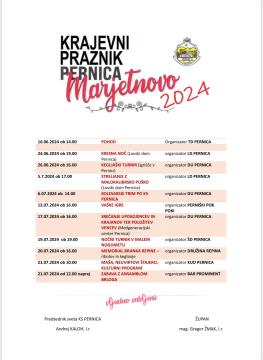 KRAJEVNI PRAZNIK PERNICA - MARJETNOVO 2024 / 16.6.-21.7.